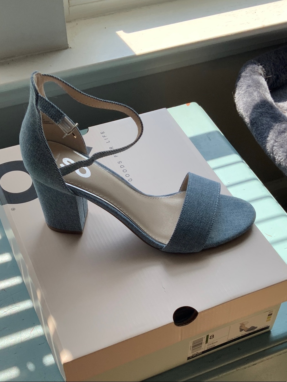 SO Denim-Look Blue Block Heel Sandals with Ankle Strap